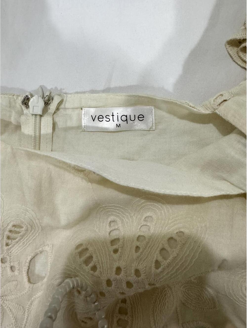 Vestique Cream Eyelet Lace Tiered Boho Cottagecore Mini Dress Medium - Picture 8 of 9